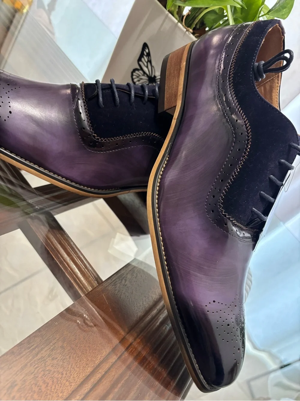 Gino Vitale Men’s Purple Leather Suede Oxford Dress Shoes Size 9 New